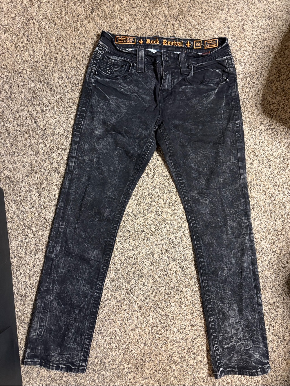 Rock Revival Stanley A16 Men’s Alt Straight Black Gray Distressed Jeans